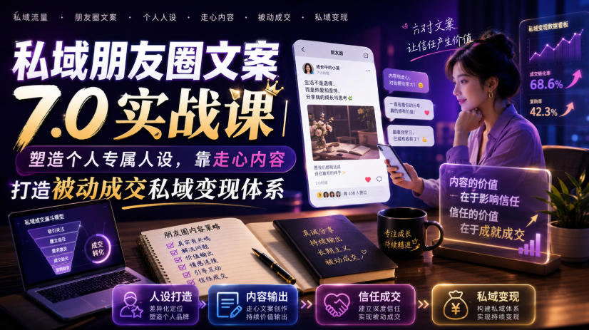 私域朋友圈文案7.0实战课|塑造个人专属人设,靠走心内容打造被动成交私域变现体系-研习库