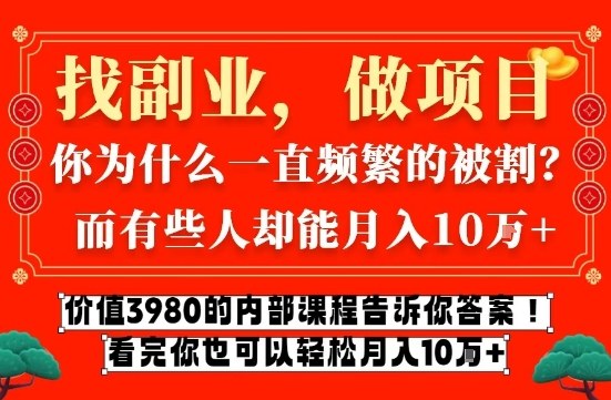 价值3980的网创内部课程,告诉你互联网创业月入10个W的秘密【揭秘】-研习库