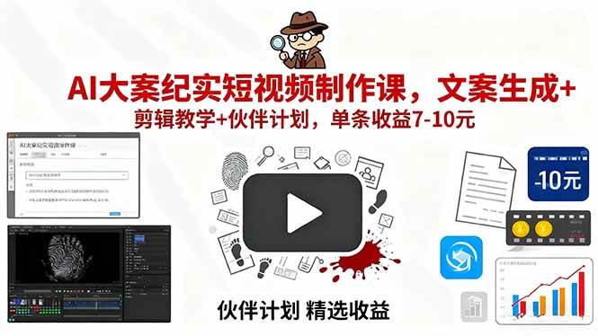 图片[1]-（15992期）AI大案纪实短视频制作课，文案生成+剪辑教学+伙伴计划，单条收益7-10元-研习库