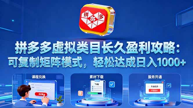 图片[1]-（16283期）拼多多虚拟类目长久盈利攻略：可复制矩阵模式，轻松达成日入 1000+-研习库