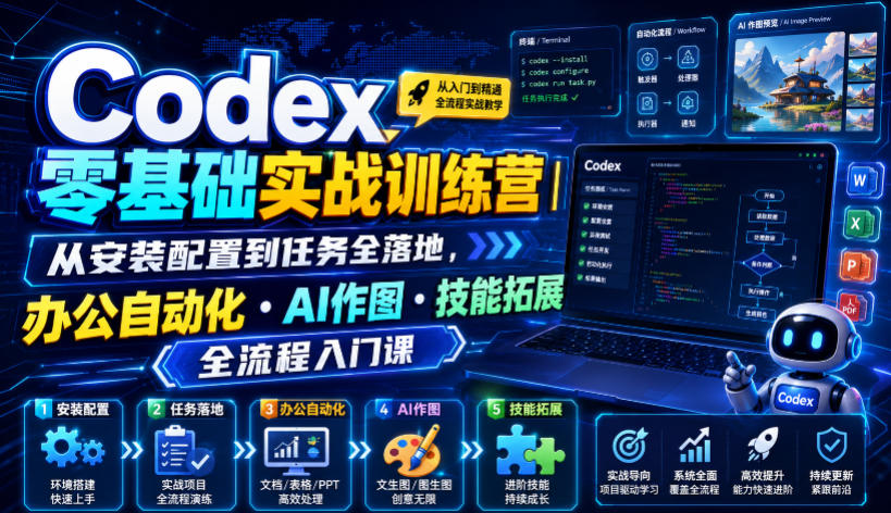 Codex零基础实战训练营|从安装配置到任务全落地,办公自动化・AI作图・技能拓展全流程入门课-研习库