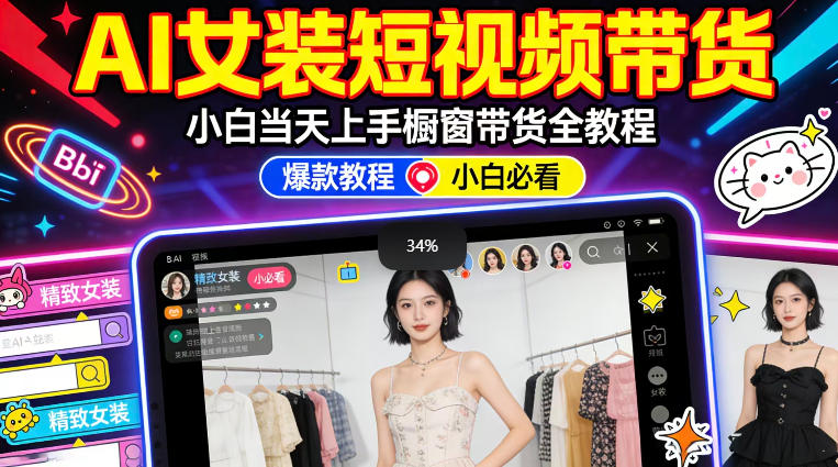 AI女装短视频橱窗带货:小白零门槛当天上手,高佣金爆款轻松賺!-研习库