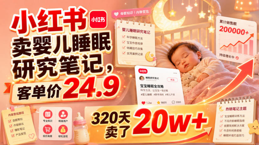 小红书卖婴儿睡眠研究笔记,客单价24.9,320天卖了20w+-研习库