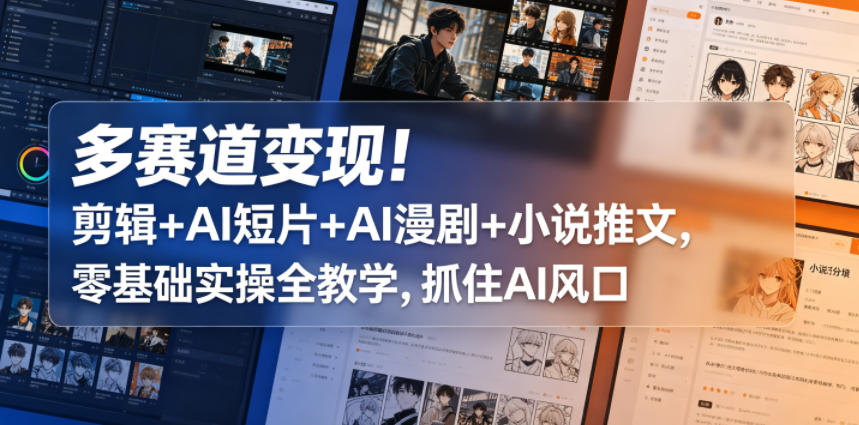 多赛道变现！剪辑+AI短片+AI漫剧+小说推文，零基础实操全教学，抓住AI风口-研习库