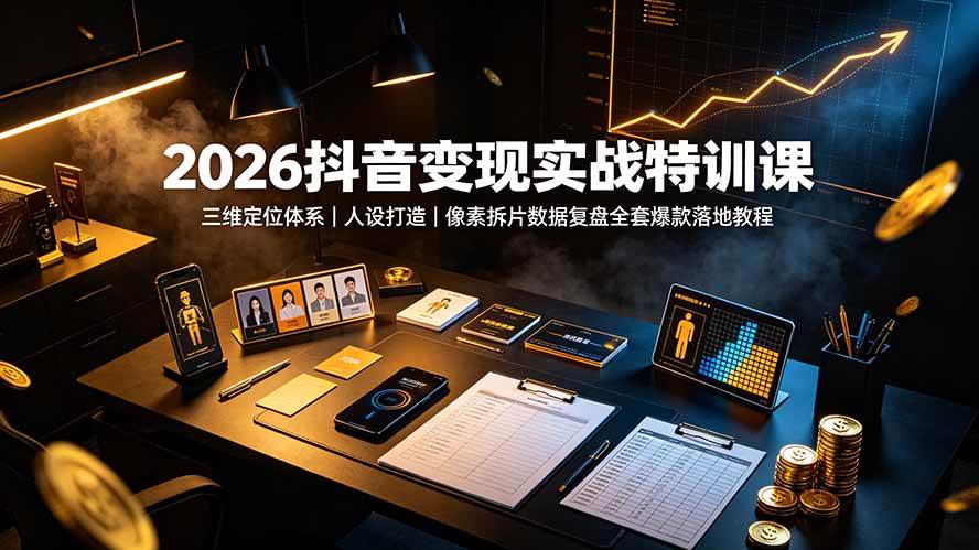 (19419期)2026抖音变现实战特训课:三维定位体系|人设打造|像素拆片数据复盘全套爆款落地教程-研习库