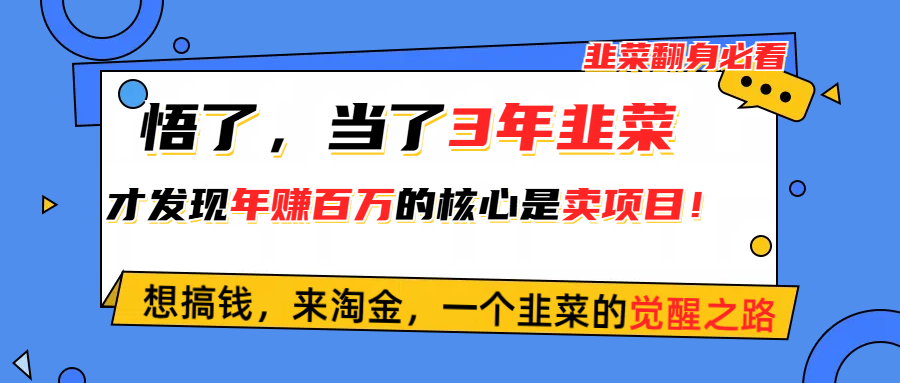 （10759期）悟了，当了3年韭菜，才发现网赚圈年赚100万的核心是卖项目，含泪分享！-研习库