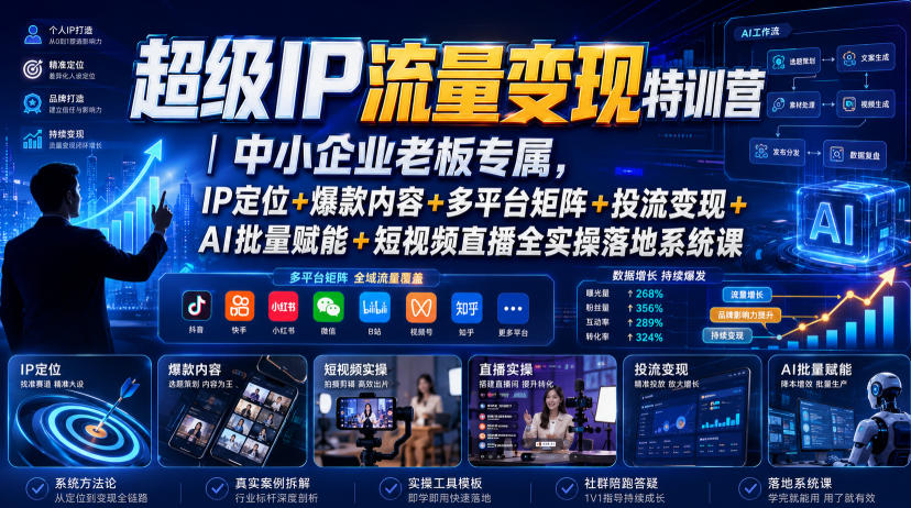 超级IP流量变现特训营｜中小企业老板专属，IP定位+爆款内容+多平台矩阵+投流变现+AI批量赋能+短视频直播全实操落地系统课-研习库