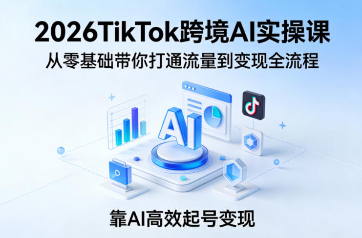 2026TikTok跨境AI实操课，从零基础带你打通流量到变现全流程，靠AI高效起号变现-研习库