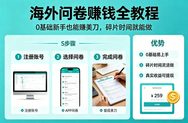 海外问卷賺钱全教程,0基础新手也能賺美刀,碎片时间就能做-研习库