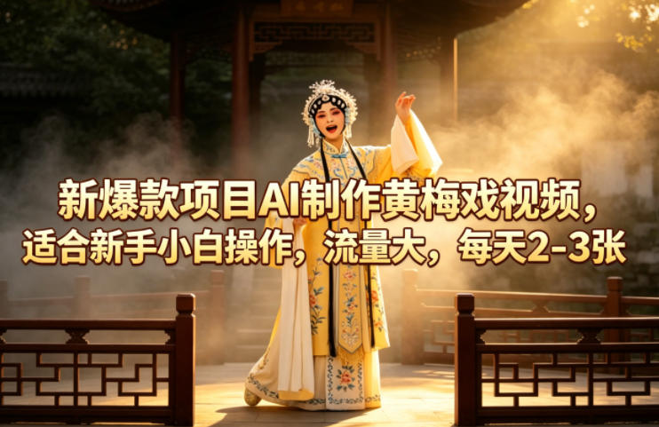 新爆款项目AI制作黄梅戏视频，适合新手小白操作，流量大，每天2-3张-研习库