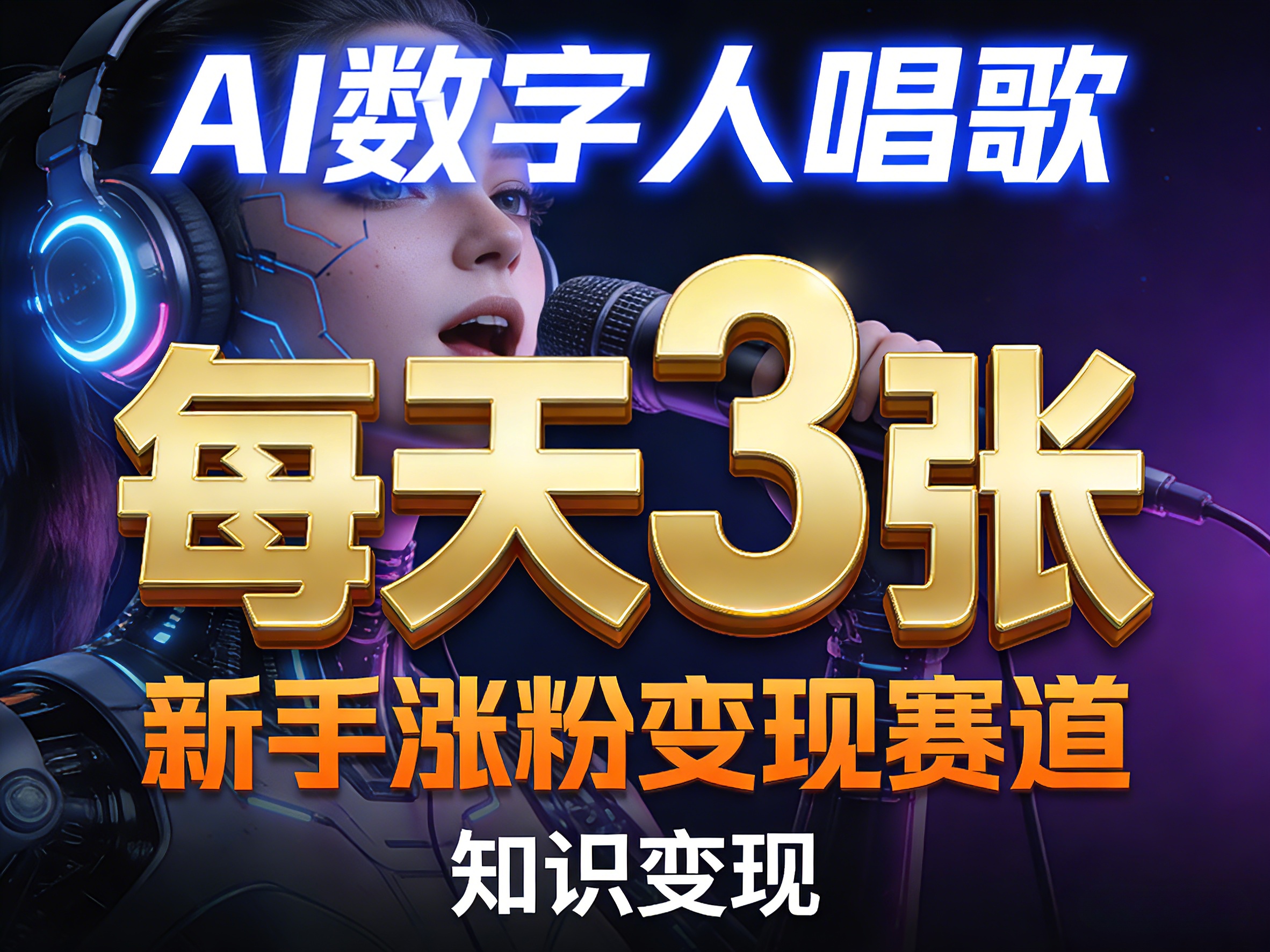 AI数字人唱歌，新手涨粉变现赛道，每天3张和知识付费，副业必备-研习库
