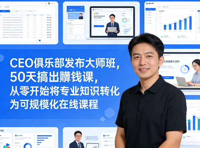 CEO俱乐部发布大师班，50天搞出賺钱课，从零开始将专业知识转化为可规模化在线课程-研习库