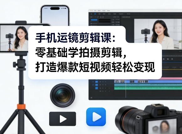 手机运镜剪辑课：零基础学拍摄剪辑，打造爆款短视频轻松变现-研习库