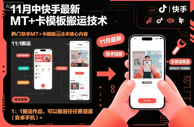 11月中快手最新MT+卡模板搬运技术,1:1搬运作品,可以搬运任何赛道(安卓手机)-研习库