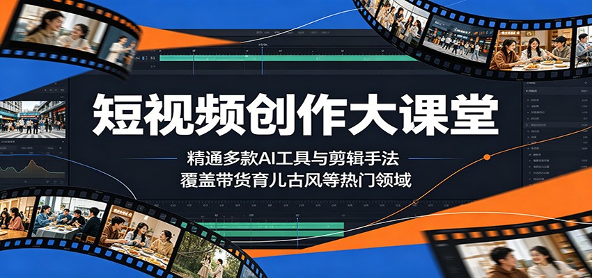 短视频创作大课堂：精通多款AI工具与剪辑手法，覆盖带货、育儿、古风等热门领域-研习库