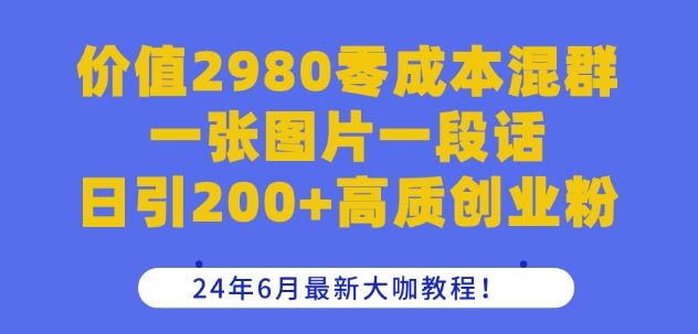 价值2980零成本混群一张图片一段话日引200+高质创业粉,24年6月最新大咖教程【揭秘】-研习库