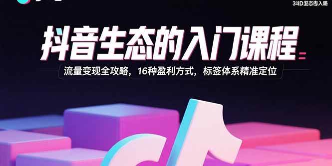 图片[1]-（15856期）抖音生态的入门课程：流量变现全攻略，16种盈利方式，标签体系精准定位-研习库