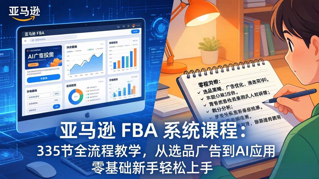(17744期)亚马逊 FBA 系统课程(更新26年3月)335节全流程教学,从选品广告到AI应用,零基础新手轻松上手-研习库