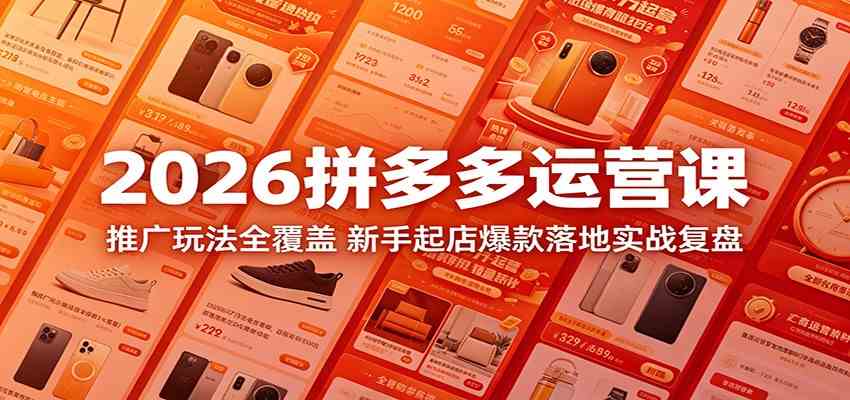 2026拼多多运营课：推广玩法全覆盖，新手起店爆款落地实战复盘-研习库