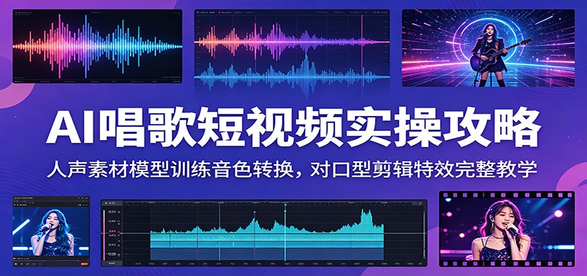 AI唱歌短视频实操攻略:人声素材模型训练音色转换,对口型剪辑特效完整教学-研习库