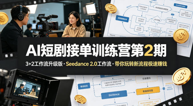 AI短剧接单训练营第2期,3+2工作流升级版,Seedance 2.0工作流,带你玩转新流程极速賺钱-研习库