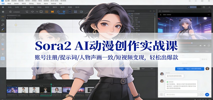Sora2 AI动漫创作实战课:账号注册/提示词/人物声画一致/短视频变现,轻松出爆款-研习库