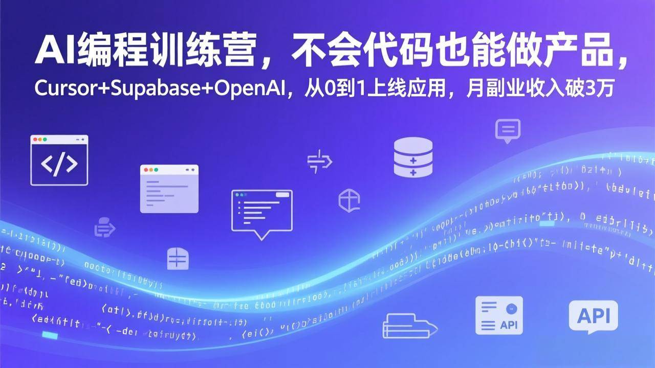 （17388期）AI编程训练营，不会代码也能做产品，Cursor+Supabase+OpenAI，从0到1上线应用，月副业收入破3万-研习库