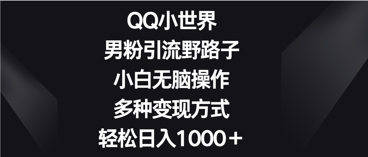 QQ小世界男粉引流野路子,小白无脑操作,多种变现方式轻松日入1000+-研习库