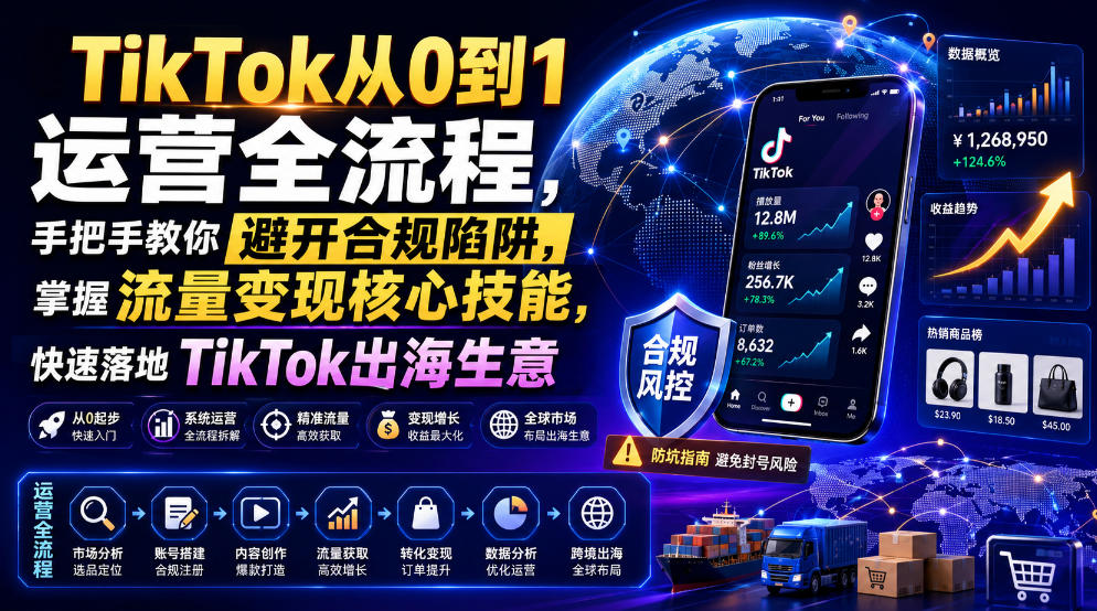 TikTok从0到1运营全流程,手把手教你避开合规陷阱,掌握流量变现核心技能,快速落地TikTok出海生意(更新7月)-研习库