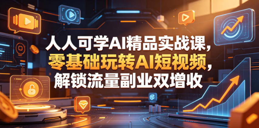 人人可学AI精品实战课，零基础玩转AI短视频，解锁流量副业双增收-研习库