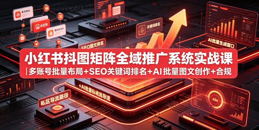 小红书抖图矩阵全域推广系统实战课|多账号批量布局+SEO关键词排名+AI批量图文创作+合规私域导流完整落地教程-研习库