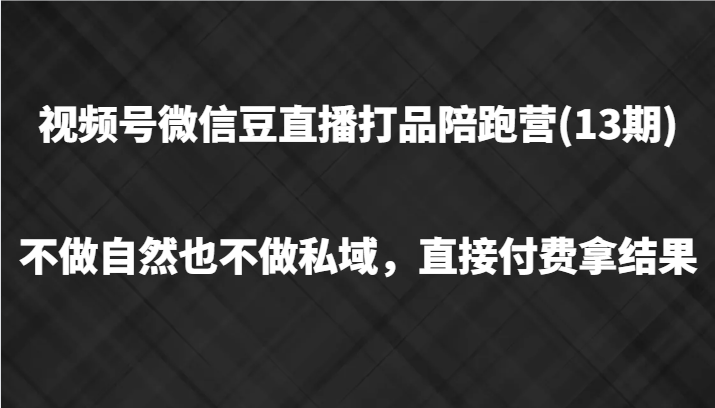 视频号微信豆直播打品陪跑(13期),不做不自然流不做私域,直接付费拿结果-研习库