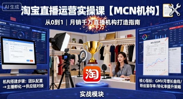 淘宝直播运营实操课【MCN机构】，从0到1做一家月销千W的直播机构-研习库