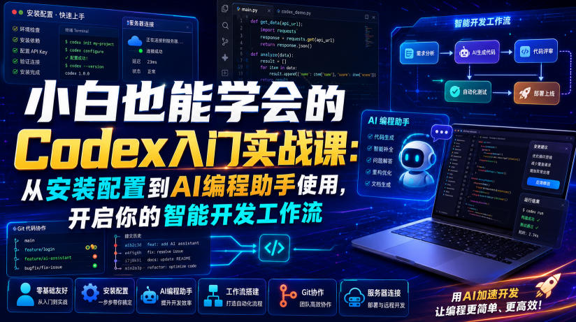 小白也能学会的Codex入门实战课：从安装配置到AI编程助手使用，开启你的智能开发工作流-研习库
