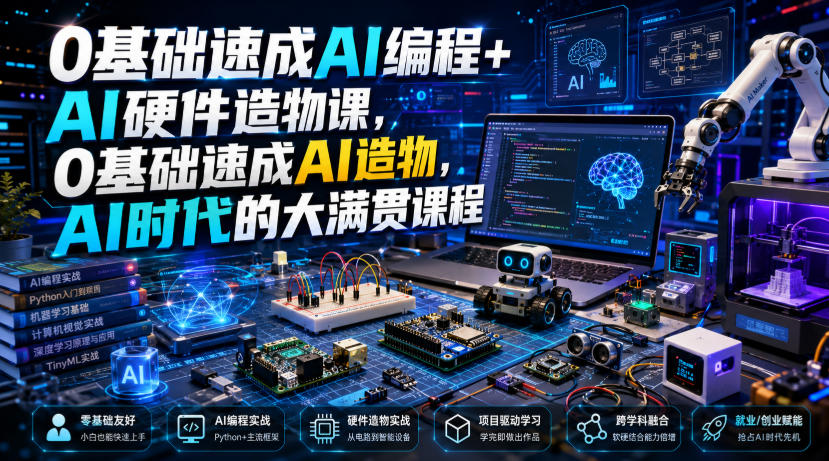 0基础速成AI编程+AI硬件造物课,0基础速成AI造物,AI时代的大满贯课程-研习库