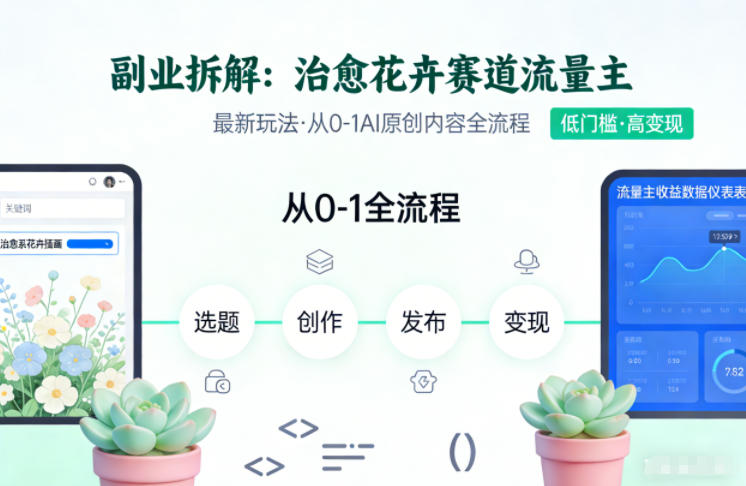 副业拆解：治愈花卉赛道流量主最新玩法，从0-1AI原创内容全流程