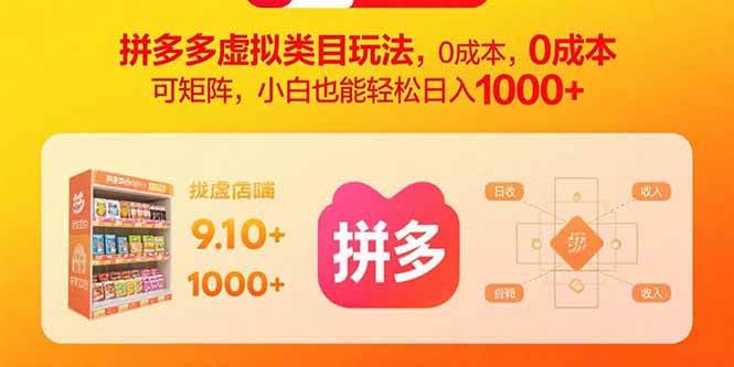 图片[1]-（15943期）拼多多虚拟类目玩法，0成本，可矩阵，小白也能轻松日入1000+-研习库