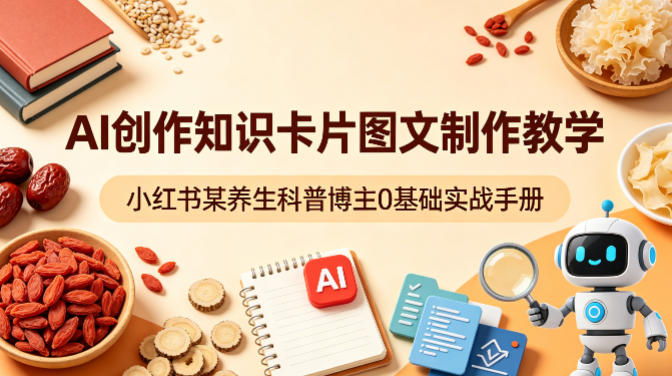 AI创作知识卡片图文制作教学，小红书某养生科普博主0基础实战手册-研习库