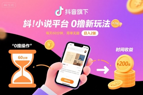 抖音旗下小说平台0撸新玩法，每天挂G60分钟，简单无脑，日入2张【揭秘】-研习库