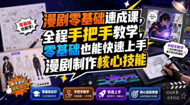 漫剧零基础速成课,全程手把手教学,零基础也能快速上手漫剧制作核心技能-研习库