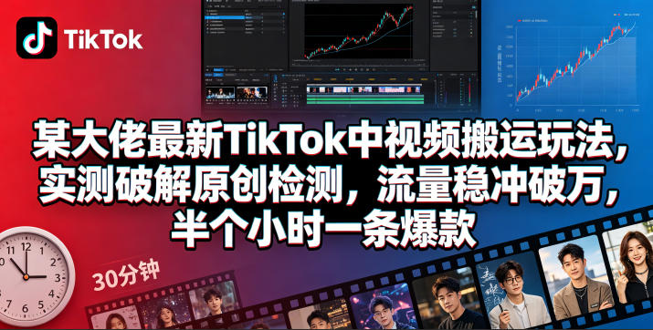 某大佬最新TikTok中视频搬运玩法,实测破解原创检测,流量稳冲破万,半个小时一条爆款-研习库