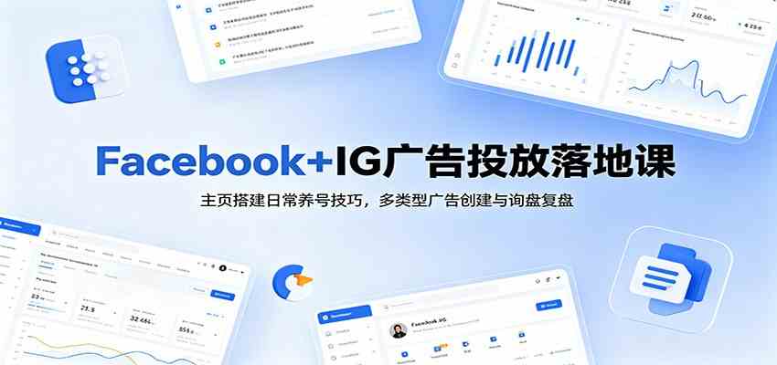 Facebook+IG广告投放落地课：主页搭建日常养号技巧，多类型广告创建与询盘复盘-研习库