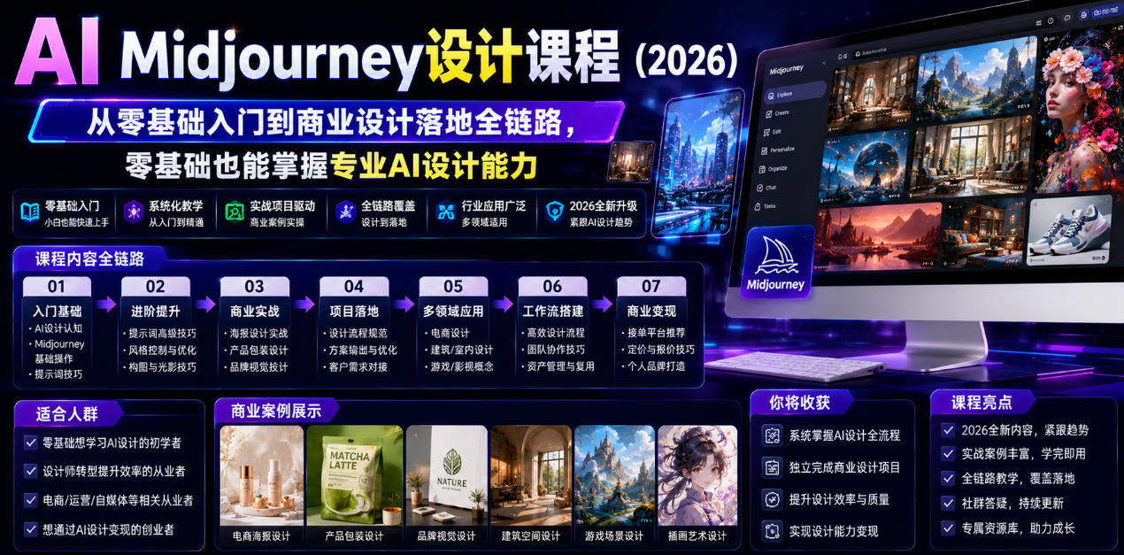 AI Midjourney设计课程（2026），从零基础入门到商业设计落地全链路，零基础也能掌握专业AI设计能力-研习库