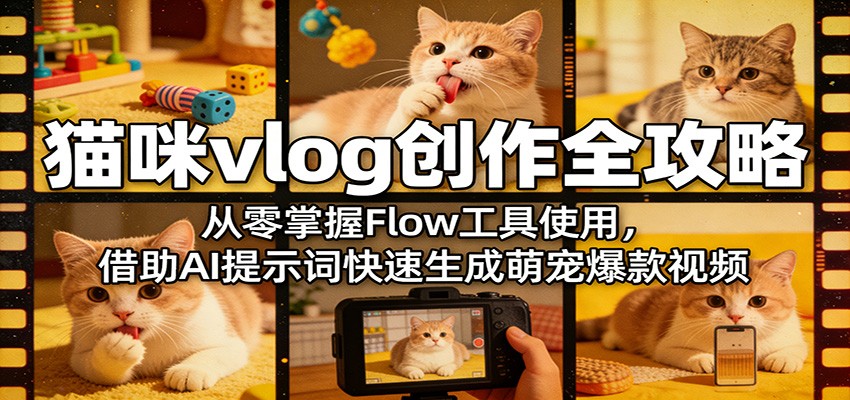 猫咪vlog创作全攻略：从零掌握Flow工具使用，借助AI提示词快速生成萌宠爆款视频-研习库