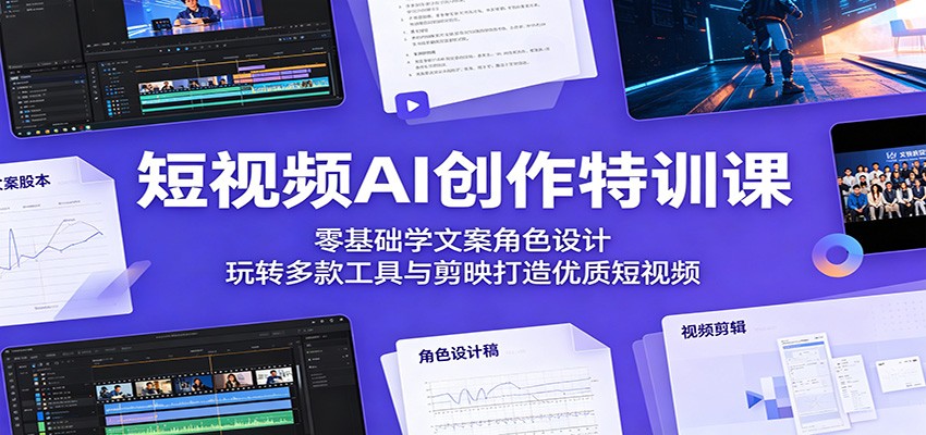 短视频AI创作特训课：零基础学文案角色设计，玩转多款工具与剪映打造优质短视频-研习库