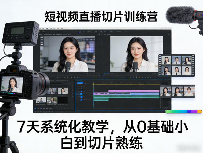 短视频直播切片训练营,7天系统化教学,从0基础小白到切片熟练-研习库