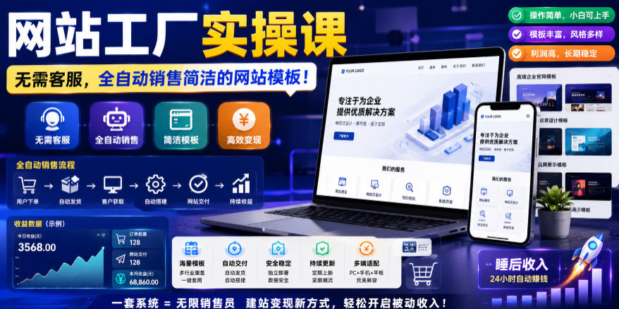 网站工厂实操课，无需客服，网站模板自动赚钱！【原创双语字幕】-研习库
