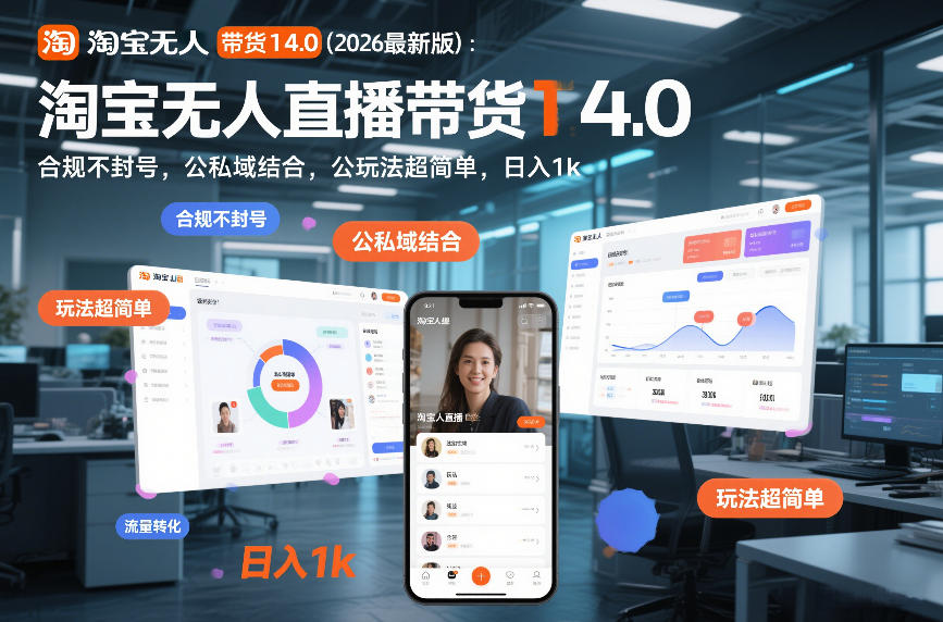 淘宝无人直播带货14.0(2026最新版):合规不封号,公私域结合,玩法超简单,日入1k+【揭秘】-研习库