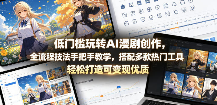 低门槛玩转AI漫剧创作，全流程技法手把手教学，搭配多款热门工具，轻松打造可变现优质作品-研习库