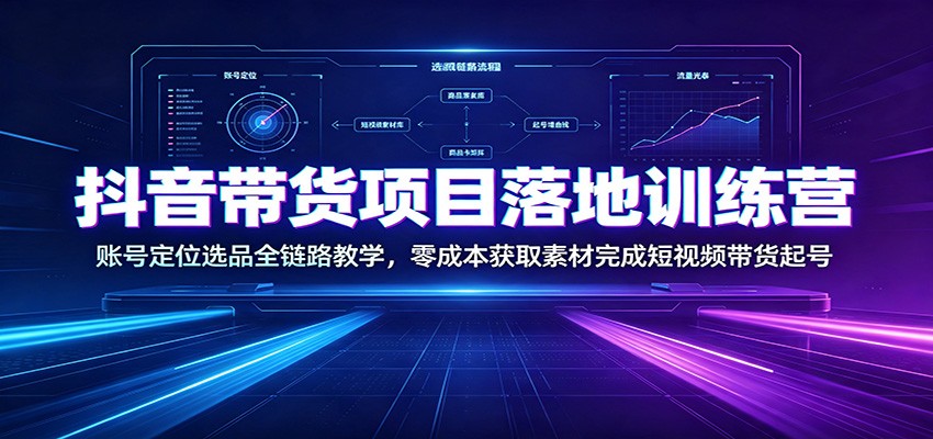 抖音带货项目落地训练营：账号定位选品全链路教学，零成本获取素材完成短视频带货起号-研习库
